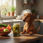 Can Dogs Eat Pickles? Small Dog Looking At A Dill Pickle On A Plate